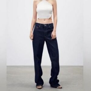 WOMEN'S ZARA DARK BLUE HIGH WAISTED DENIM JEANS PANTS SIZE 4 $80 IN STORES NOW!